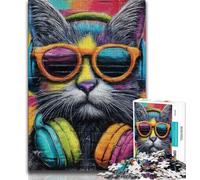 Cat Wearing Headphones JigsawPuzzle 1000 Pieces for Teenagers,Challenging To Complete But Fun And Humorous Birthday Present,Gifts,Wall Art (50x75cm)