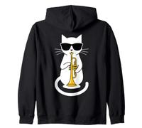 Cat Wearing Sunglasses Playing Trumpet Player Trumpeter Zip Hoodie
