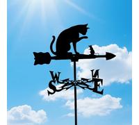 Cat Weather Vane, Whimsical Cat Weathervanes, Metal Weather Vanes Roof Mount, Cat & Rat Weathervane for The Garden, Yard, Sheds, Yard, Patio Decor, Wind Direction Indicator Outdoor Decor (Black-1pc)