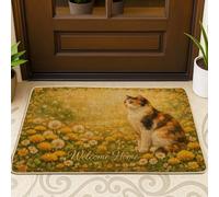 Cat Welcome Door Mat, Spring Natural Dandelion Flower Spring Yellow Rubber Non-Slip Decorative Doormat Entryway Decor for Front Porch Bathroom Office 29x17 Inch