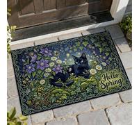 Cat Welcome Door Mat, Spring Nature Daisies Ivy Spring Green Non-Slip Dirt Trapper Under Doormat Rug Outdoor Decor for Front Door Entryway Patio 29x17 Inch