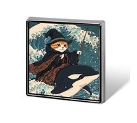 Cat Whale Japanese Ocean Wave Button Pins Square Badge Personalized Button Brooch Lapel Pins for Women Men Gifts