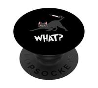 Cat What? Funny Saying Black Cat Murderous Cat With Knife PopSockets Adhesive PopGrip
