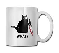 Cat What Murderous Black Cat With Knife Coffee Mug - Funny Poop Mug- 11 OZ Ceramic Coffee Cup - Unique Christmas, Birthday, Holiday Gifts For Friends, Men, Women