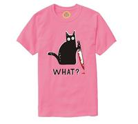 Cat What T Shirt Murderous Cat with Knife Funny T Shirt Unisex Pink