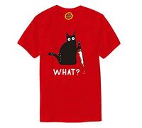 Cat What T Shirt Murderous Cat with Knife Funny T Shirt Unisex Red