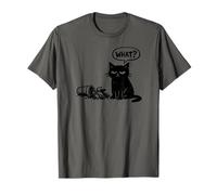 Cat What? with Tipped Over Potted Pot Funny Black Print T-Shirt