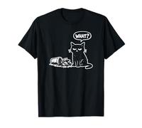 Cat What? with Tipped Over Potted Pot Funny White Print T-Shirt