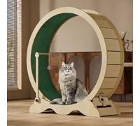 Cat Wheel, 114cm / 45" Large Cats Exercise Running Wheel with Removable Carpet, Playing Ball, Lock, Cat Treadmill for Indoor Cats Running, Walking, Training for Bengal, British Shorthair, Wood color