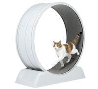 Cat Wheel,30-inch Large Cat Exercise Treadmill Wheel with Brake and Carpeted Runway Running Whee+l Teaser for Indoor Cats Interactive Toys for Running Walking Training,Includes Teaser Wand,Gray
