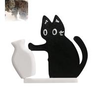 Cat Whisker Keepsake Magnet - 6PCS Acrylic Pet Memorial Decor, Cute Black Cat Pushing Vase Refrigerator Magnet, Whisker & Fur Holder for Fridge, Office Desk & Entryway Cabinet (Black)
