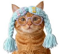 Cat Wig | Cat Braids and Glasses Cosplay Costume Accessories, Pet Funny Headwear - for Kittens Puppies Party Holiday Christmas Carnival Photoshoots
