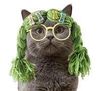 Cat Wig - Cosplay Braids and Glasses Dress-Up Costume Accessory for Pets, Funny Headwear for Kittens Puppies, Cute Holiday and Party Outfit, Perfect Christmas, Carnival, Photoshoots