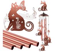 Cat Wind Chime for Outside - Metal Wind Chime for Garden Decor 36Inch Cat Butterfly Large Aluminum Tubes Chimes Metal Hanging Wind Chimes for Women Men Cat Lover Birthday Gifts for PatioPorch Yard