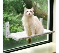 Cat window bed, 4 Strong Suction Cups Foldable Cat Bed for Indoor Solid Metal Frame and Soft Reversible Two Fabrics Cover Hold Up to 40lbs. (Grey, M)