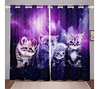 Cat Window Drapes Cute Pet Cats Curtains Outer Space Kawaii Kitten Window Curtains for Bedroom Living Room for Children Kids Boys Girls 3D Animal Theme Galaxy Window Treatments, W46*L54