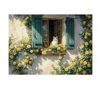 Cat Window Flowers Jigsaw Puzzle, 1000 Pcs Indoor Adult Game | 38x26cm Cardboard, Brain Workout, Smooth Surface Finish, Art Admirers, Stress Reduction