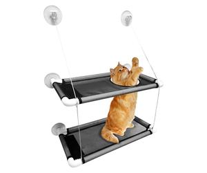 Cat Window Hammock - Double Layer Perch Bed, Suction Cup Monted Seat | Safe Space Saving Deck Chair, Breathable Pet Rest with Strong Support for Covered Kittens Ontspa