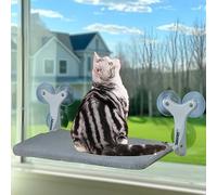 Cat Window Perch with 6 Strong Suction Cups,Indoor Folding Cat Hammock,Solid Cats Bed,Thickened Metal Frame Holds 55 Lbs,Dual-Sided Washable Mat Suitable for All Four Seasons,Gray (Gray, Small)