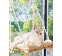 Cat Window Perch with Industrial-Grade Suction Cups - Solid Pine Wood Hammock Bed, Soft Cushion - 42 lb Capacity for Cats Inside