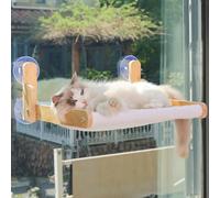 Cat Window Perch with Wooden Frame - Aloxina Foldable Cat Hammock Bed for Indoor Cats, Soft Rabbit Fur Cover, Washable, Strong Suction Cups, No Drilling, Supports Large Cats