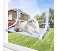Cat Window Sill Perch - 4 Strong Suction Cups, Cordless Cat Hammock 2 Support Modes, Spacious and Comfortable Cat Gift - for Sunbathing/Napping/Looking Out - Holds Up to 40 Lbs