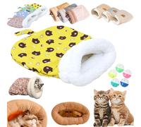 Cat Winter Sleeping Bag, Cat Sleeping Bag for Indoor Cats, Cute Cat Sleeping Bag with Tail, Cozy Winter Cat Cave Sleeping Bag, Soft Comfort Plush Cat Sack Winter Self Warm Cat Bed (A-Yellow, L)