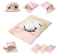 Cat Winter Sleeping Bag - Self-Warming Bed Cave for Indoor Cats, Soft Plush Sack With Cozy Pet Mat for Kitten (Yellow, M-19.7x27.6in)