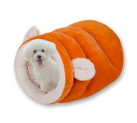 Cat Winter Sleeping Bag Washable Cat Beds for Indoor Cats,Soft Anti Anxiety Dog House Deep Sleep Nest Calming Cozy for Small Pets (Orange,M-50x35cm)