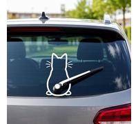 Cat Wiper Sticker, Funny Car Rear Windshield Stickers, Waterproof PVC Animal Moving Tail Auto Decal Decor, Cute Cartoon Kitten Window Sticker for Car Vehicle Laptop Wall Mirror Gifts White
