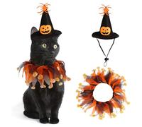 Cat Witch Halloween Costume Suit, Small Dogs & Cats Tutu Collar and Witch Pumpkin Hat Cute Costume Suit Kitten Outfit Clothing for Birthday Party Thanksgiving Christmas Holiday