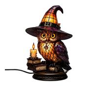 Cat Witch Hat Lamps, Stained Glass Witch Hat Black Cat Vintage Halloween Table Lamp, Gothic Decor Halloween Lamps for Bedroom, Bookshelf, Black (Black_E)