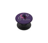 Cat Witch on the Crescent Moon and Stars PopSockets Adhesive PopGrip