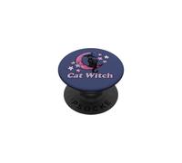 Cat Witch on the Crescent Moon and Stars PopSockets Adhesive PopGrip