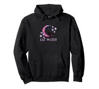 Cat Witch on the Crescent Moon and Stars Pullover Hoodie