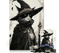 Cat Witch with Staff in Forest 1000-piece Puzzle for Teenagers Brain Teasing Cozy Downtime Solid Lock Creative Gift size 50x75cm