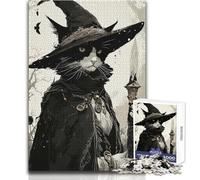 Cat Witch with Staff in Forest Jigsaw 1000 Pieces for Adults Brain Training Educational Game Ideal Surprise Gift for Loved Ones Size 38x26cm
