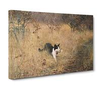 Cat With A Bird By Bruno Liljefors Canvas Print | Gallery Wrapped 30mm Frame Wall Art | 30x20 inches | Ready to Hang | Classic Animals Picture | Living Room Bedroom Lounge Office