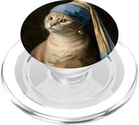 Cat With a Pearl Earring Funny Art Parody Vermeer PopSockets PopGrip for MagSafe