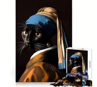 Cat with A Pearl Earring Parody Jigsaw Puzzles for Adults 1000 Piece Memory Boost Peaceful Hobby Festive Present size 38x52cm