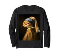 Cat with a Pearl Earring - Vintage Art Parody Remix Long Sleeve T-Shirt