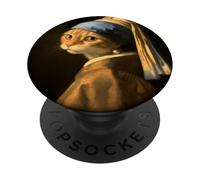 Cat with a Pearl Earring - Vintage Art Parody Remix PopSockets Adhesive PopGrip