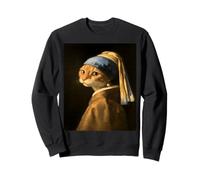 Cat with a Pearl Earring - Vintage Art Parody Remix Sweatshirt