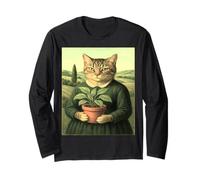 Cat with a Plant - Vintage Art Parody Remix Long Sleeve T-Shirt