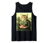 Cat with a Plant - Vintage Art Parody Remix Tank Top