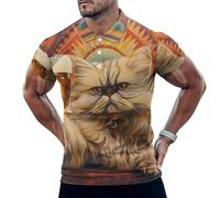 Cat With Beer at The Bar Mens Polo Shirts Short Sleeve Golf Shirt Casual T-Shirt Top for Work Athletic 3XL
