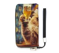 Cat with Beer at The Bar Slim Wallet for Women Long Purse Cute Clutch Wristlet Handbag Card Holders