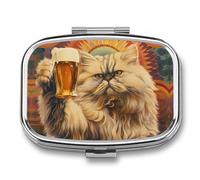 Cat with Beer at The Bar Travel Pill Box Portable Pill Organizer Medical Box Pill Case Pill Container for Men Women