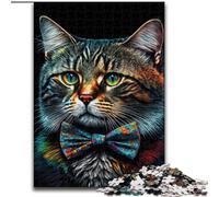 Cat with Bow Jigsaws Puzzles 1000 Pieces for Adults Gifts, Help The Brain Exercise Addictive Toys to Cultivate Patience Unique Challenge Game (26x38cm)