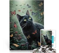Cat with butterflyAdults 1000 Piece Jigsaw Puzzle Educational Games Home Decoration is ideal as a gift for the whole family 38x26cm